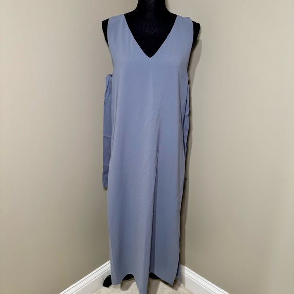 Theory Womens‎ Natia Maxyne Midi Crepe V-neck Shift Dress BRISK Blue size 10 - Picture 1 of 7
